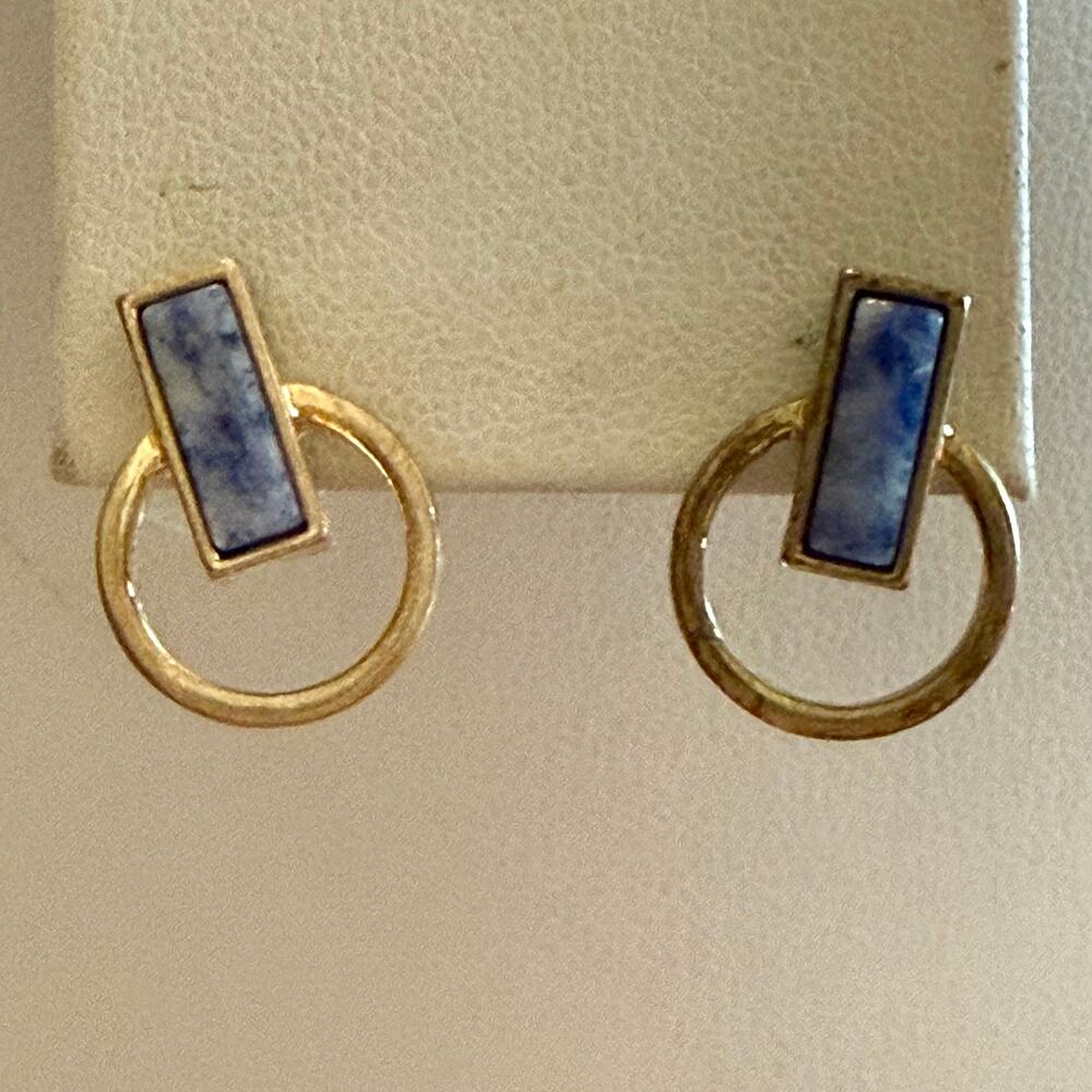 4 for $24 Sale Light Gold Tone Kyanite Hoop Stud Earrings - Picture 7 of 8